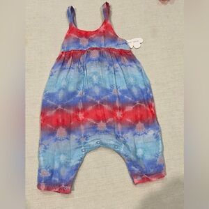 Angel Dear Multi Shibori Muslin Tie Back Romper Size 6-12M NWT